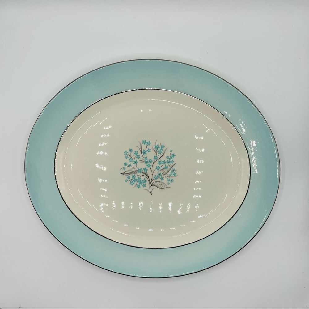Vintage Mid-Century Homer Laughlin Sevron Blue Lace Platter